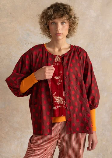 “Tindra” woven blouse in organic cotton - dark agate red/patterned