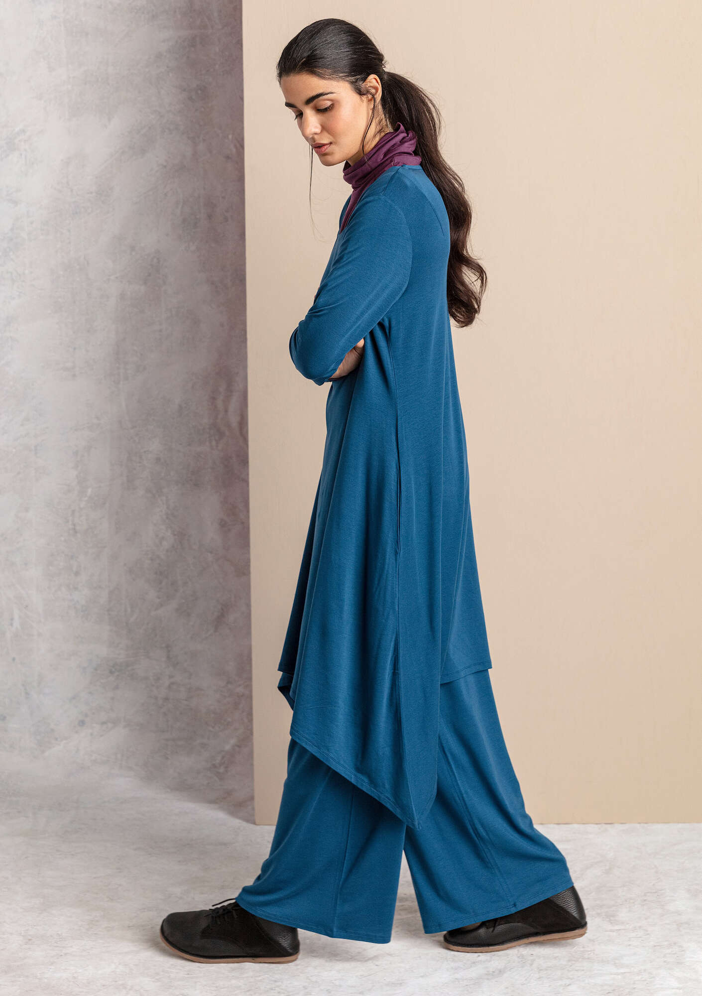 Tricot jurk van lyocell/elastaan indigoblauw
