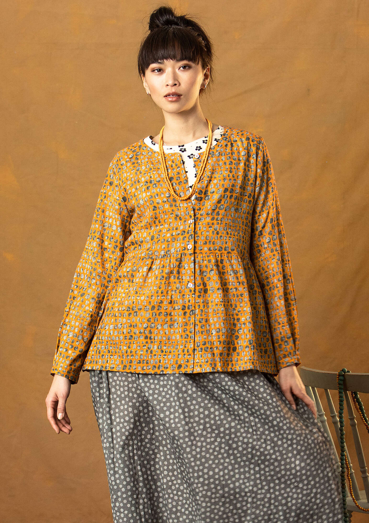 “Ottilia” artist’s blouse in organic cotton sun yellow thumbnail