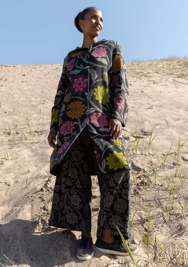 Long gilet "Pink Moon" en laine/coton biologique - gris cendré foncé