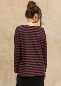 Striped, long-sleeve, organic cotton top - black/aubergine
