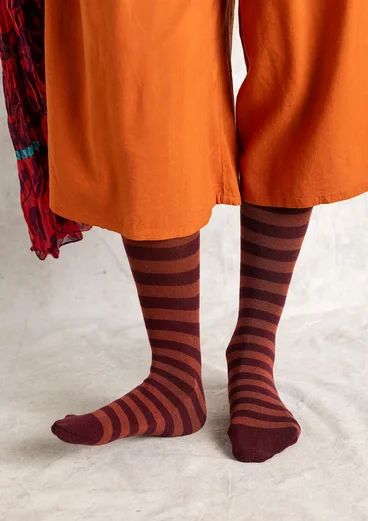 Collant rayé en coton biologique - aubergine/rouille