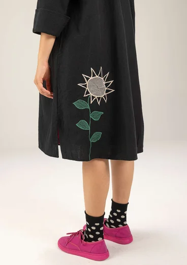 “Hinata” woven organic cotton/linen dress - black
