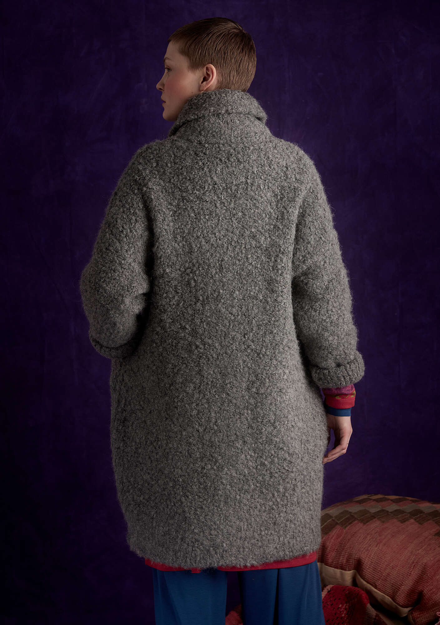 Bouclé coat in a wool blend graphite