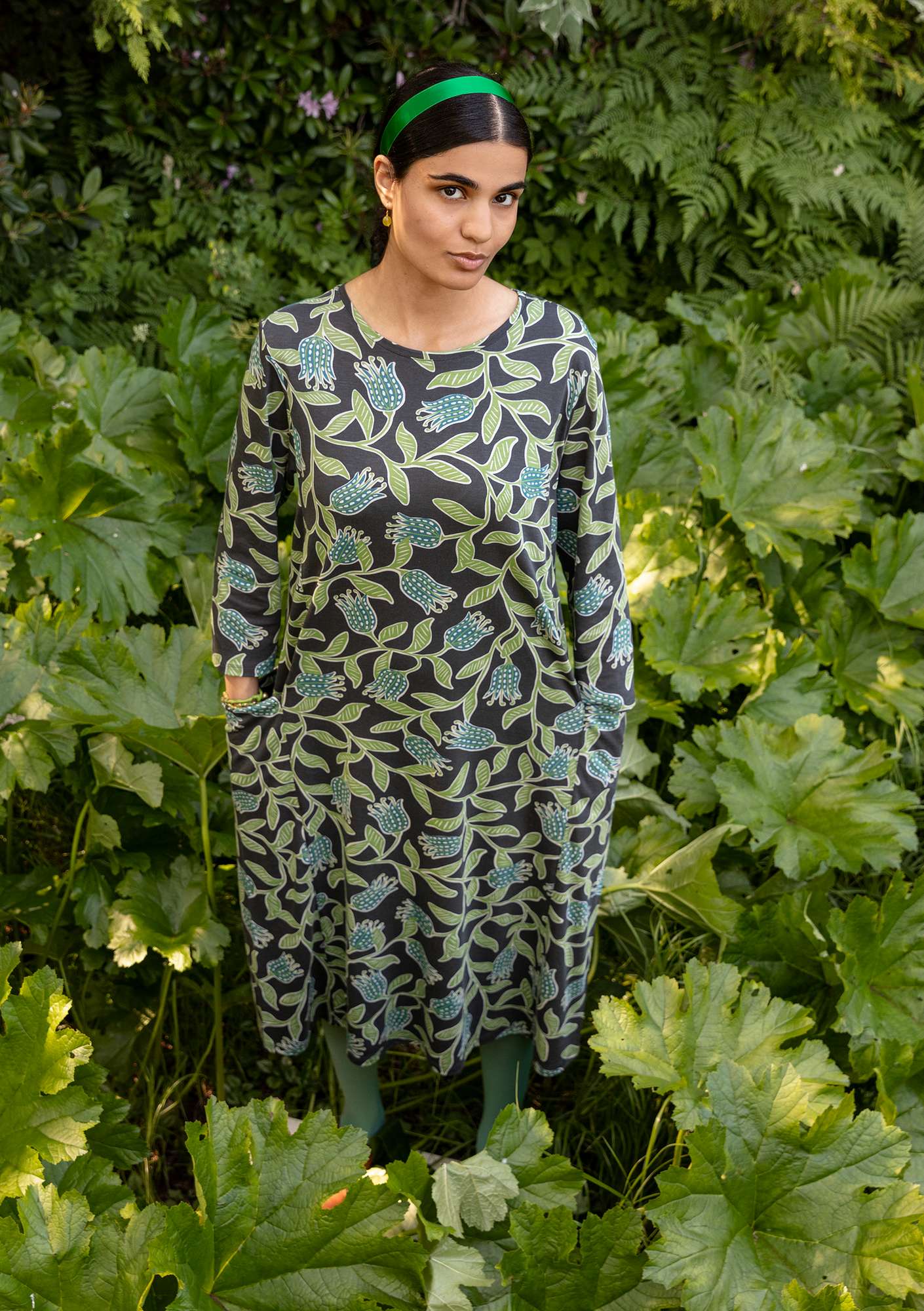 “Azilal” organic cotton/modal jersey dress verona green thumbnail