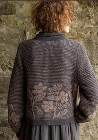 Geblümte Strickjacke „Hildur“ aus Wolle - dunkelaschgrau-melange