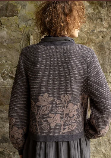 Geblümte Strickjacke „Hildur“ aus Wolle - dunkelaschgrau-melange
