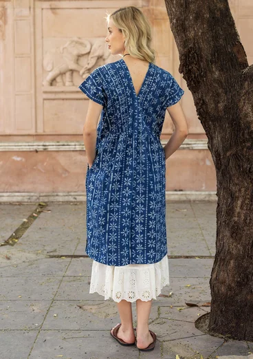 Hihaton kangasmekko "Chamomile" ekopuuvillaa - indigo