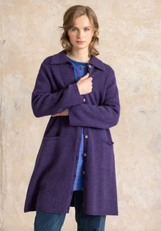 “Wilma” patterned and solid-colour long cardigan in lambswool - storm purple/melange