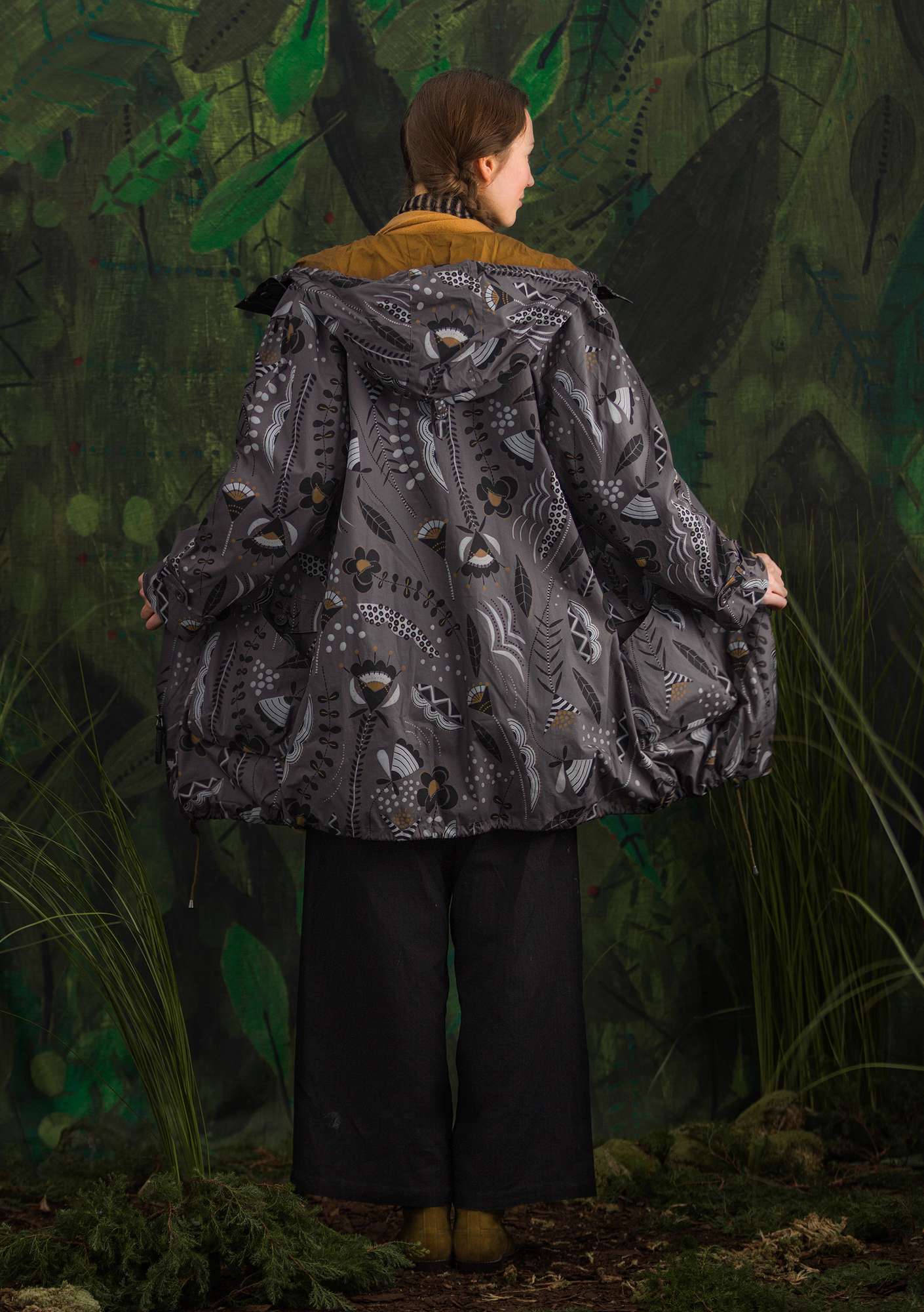 “Petronella” parka in recycled/organic cotton ash grey/patterned thumbnail