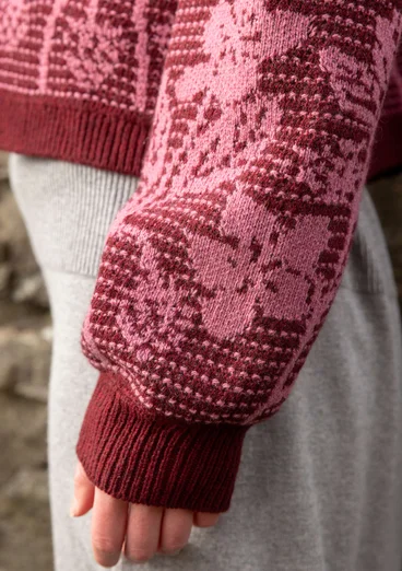 Gilet fleuri "Hildur" en laine - grenade/chiné