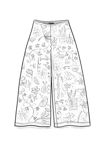 “Fyrverkeri” velour pants in organic cotton/recycled polyester - aubergine/mønstret