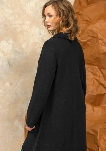 “Wilma” patterned and solid-colour long cardigan in lambswool - black