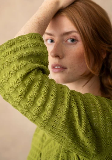 Pointellestrikket jakke «Heiwa» i økologisk / resirkulert bomull - asparges