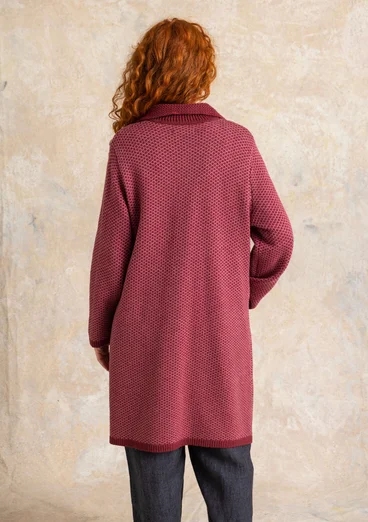 “Wilma” patterned and solid-colour long cardigan in lambswool - dark agate red melange/patterned