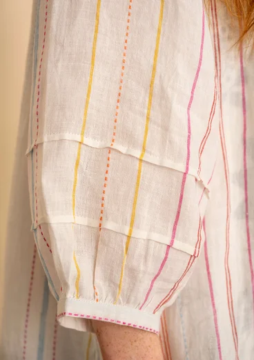 Raidallinen kangasmekko "Shima” pellavaa - puolivalkaistu