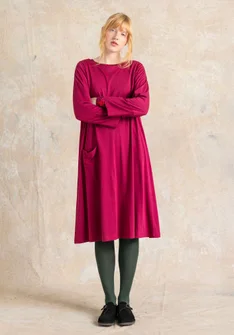 “Ellen” striped/solid-colour organic cotton/modal jersey dress - red cabbage