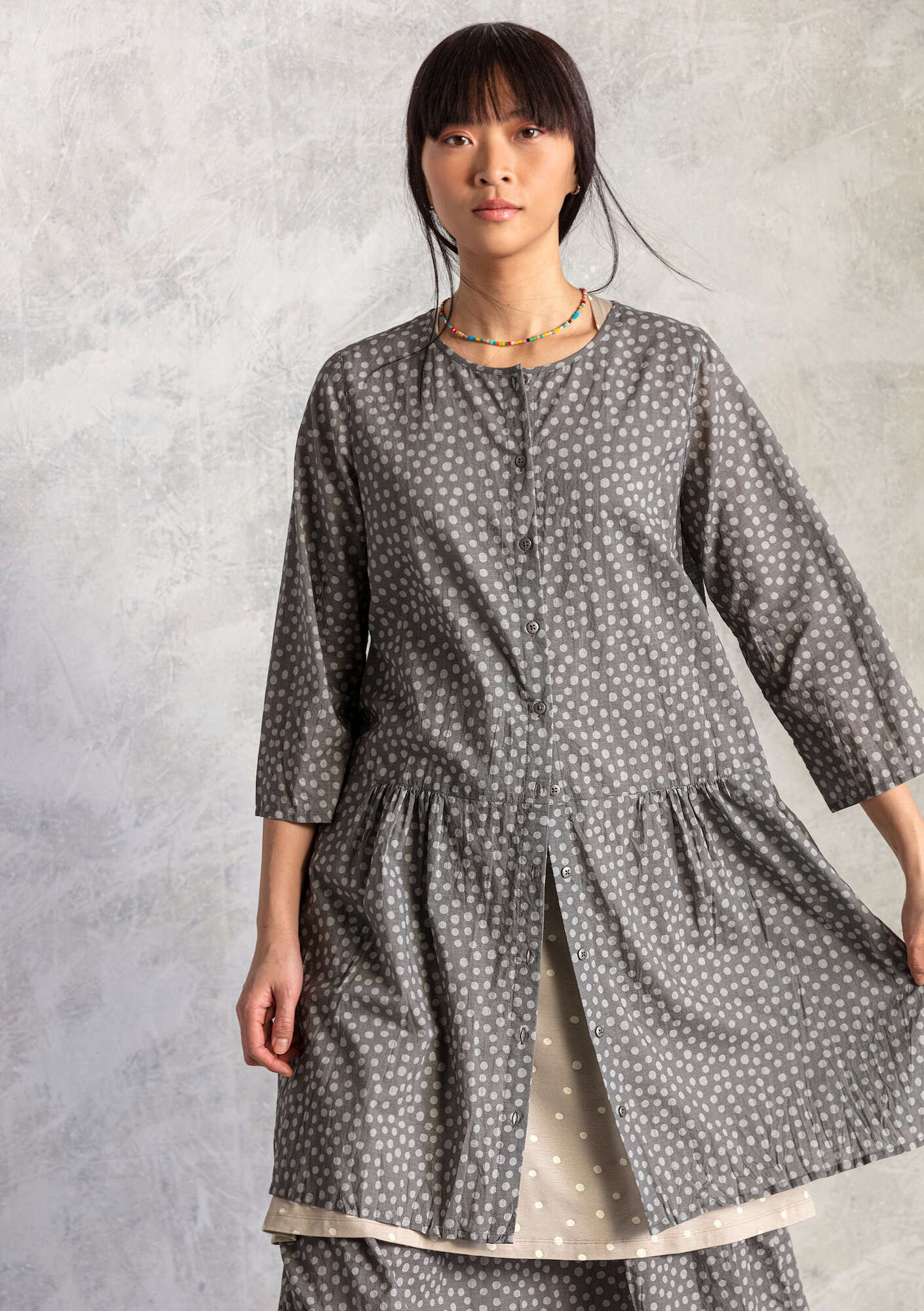 Kleid „Alice“ aus Öko-Baumwollgewebe eisengrau-gemustert