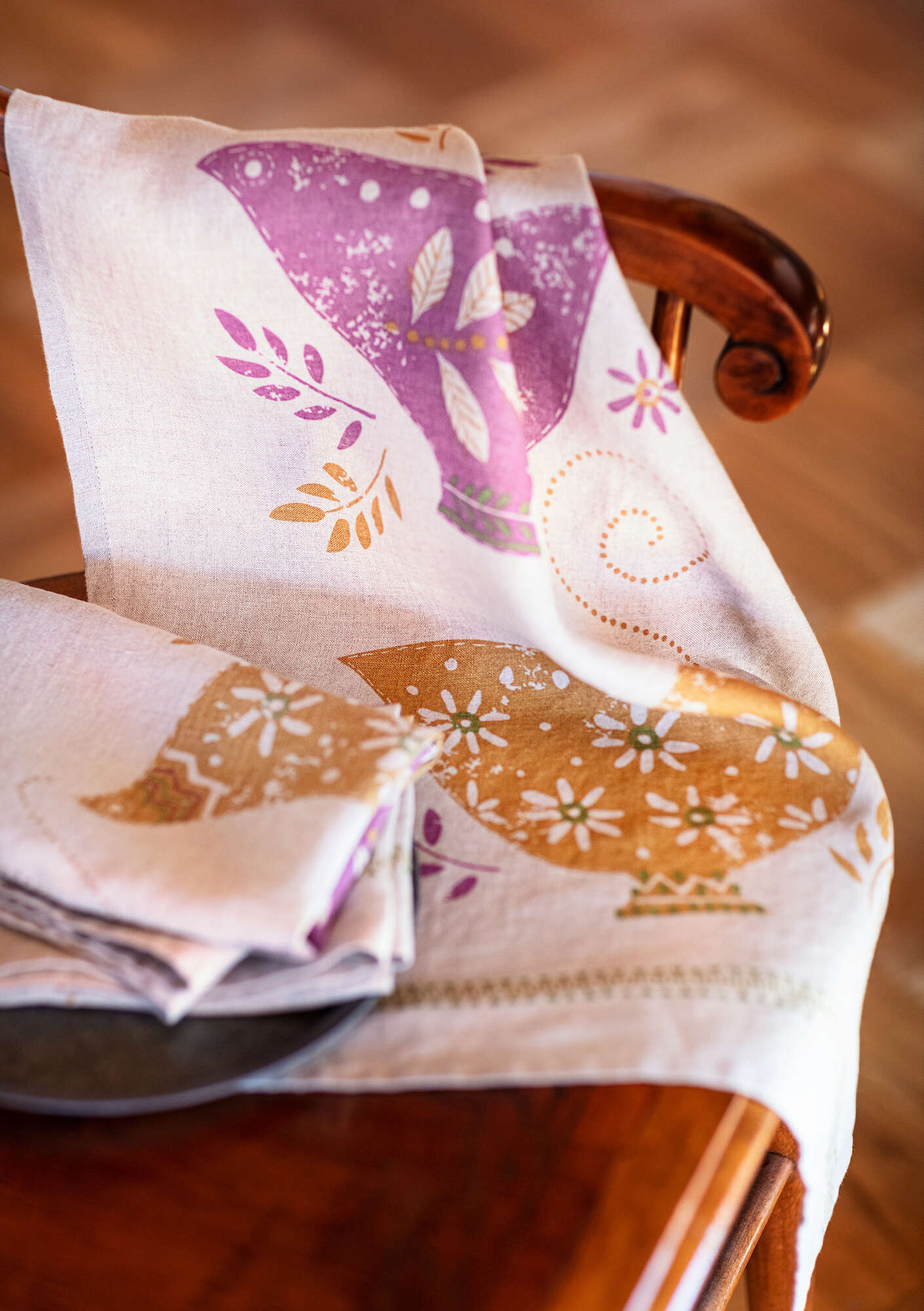 “Okarina” linen tea towel heather