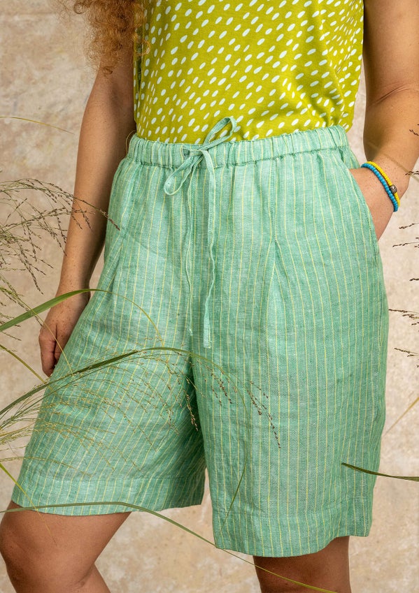 Linen shorts lotus green/striped
