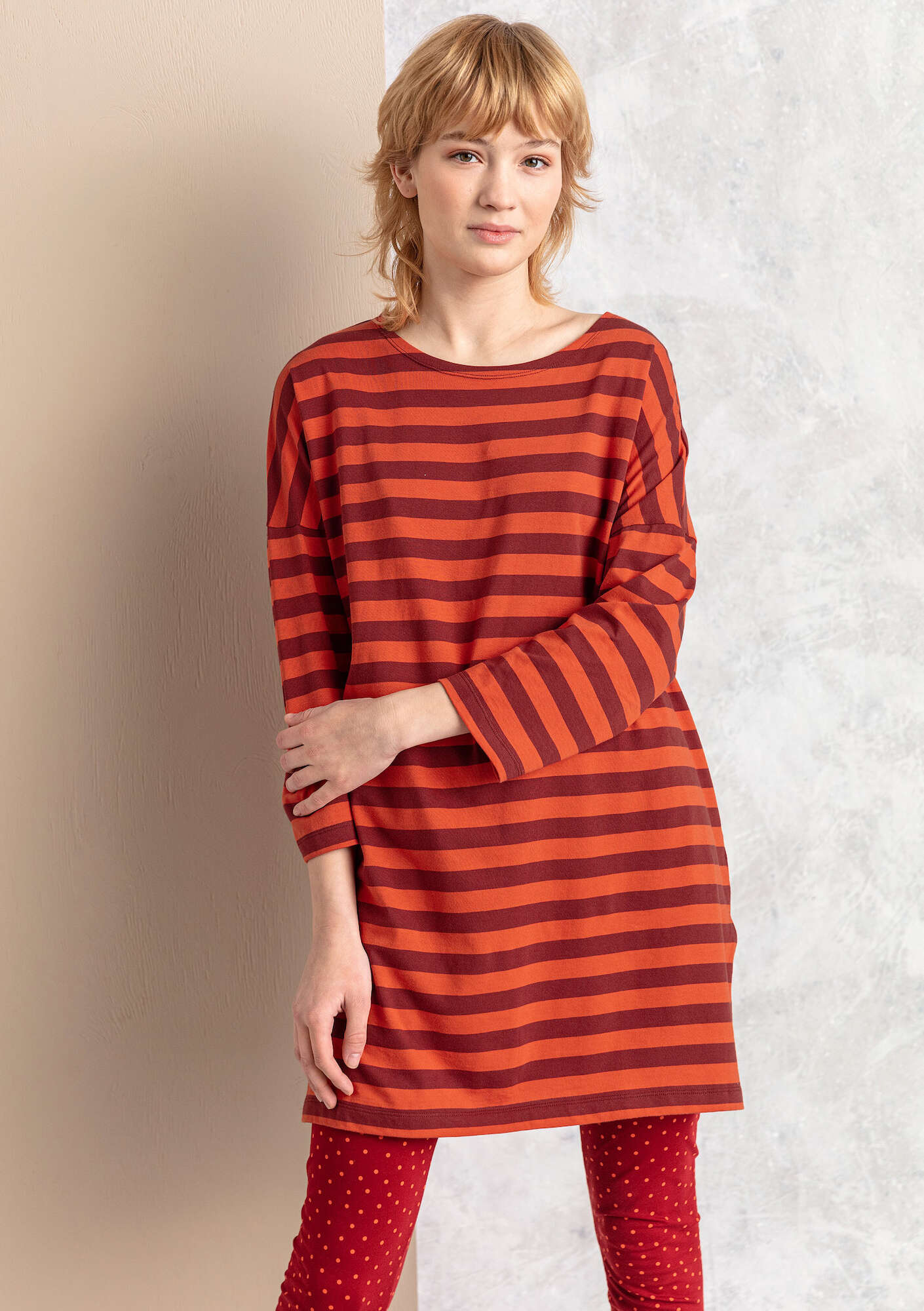 Striped tunic in organic cotton chili/agate red thumbnail