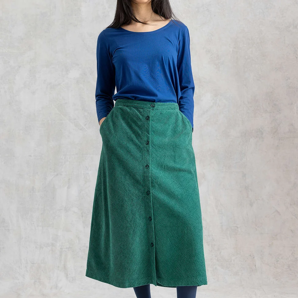 Fløjlsnederdel "Rime" i økologisk bomuld - lys flaskegrøn