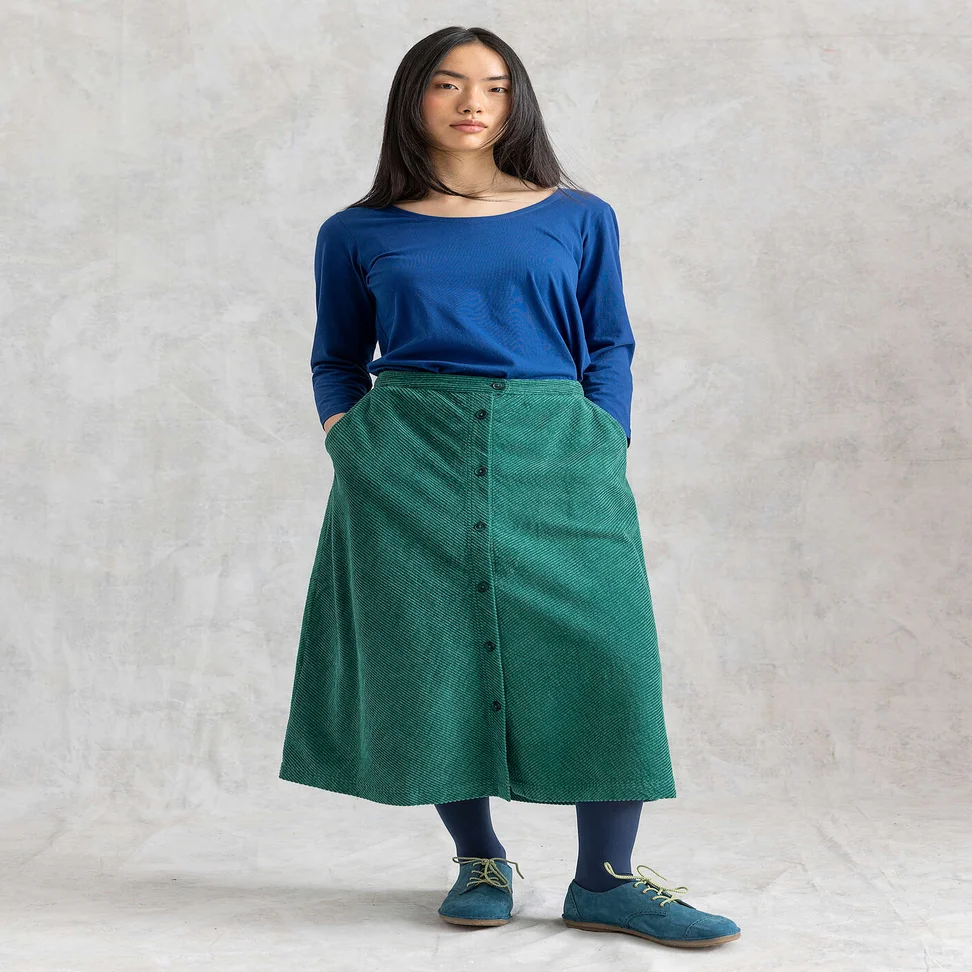 Fløjlsnederdel "Rime" i økologisk bomuld - lys flaskegrøn