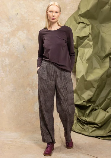 “Ebba” dotted/solid-colour cotton/elastane jersey top - dark aubergine