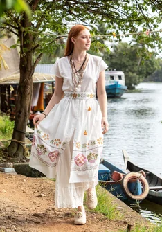 Ermeløs kjole «Cross» i økologisk bomull - halvbleket