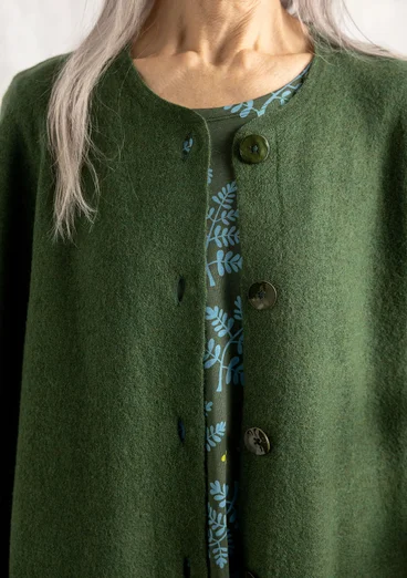 Langstrickjacke aus gefilzter Bio-Wolle - waldgrün-melange