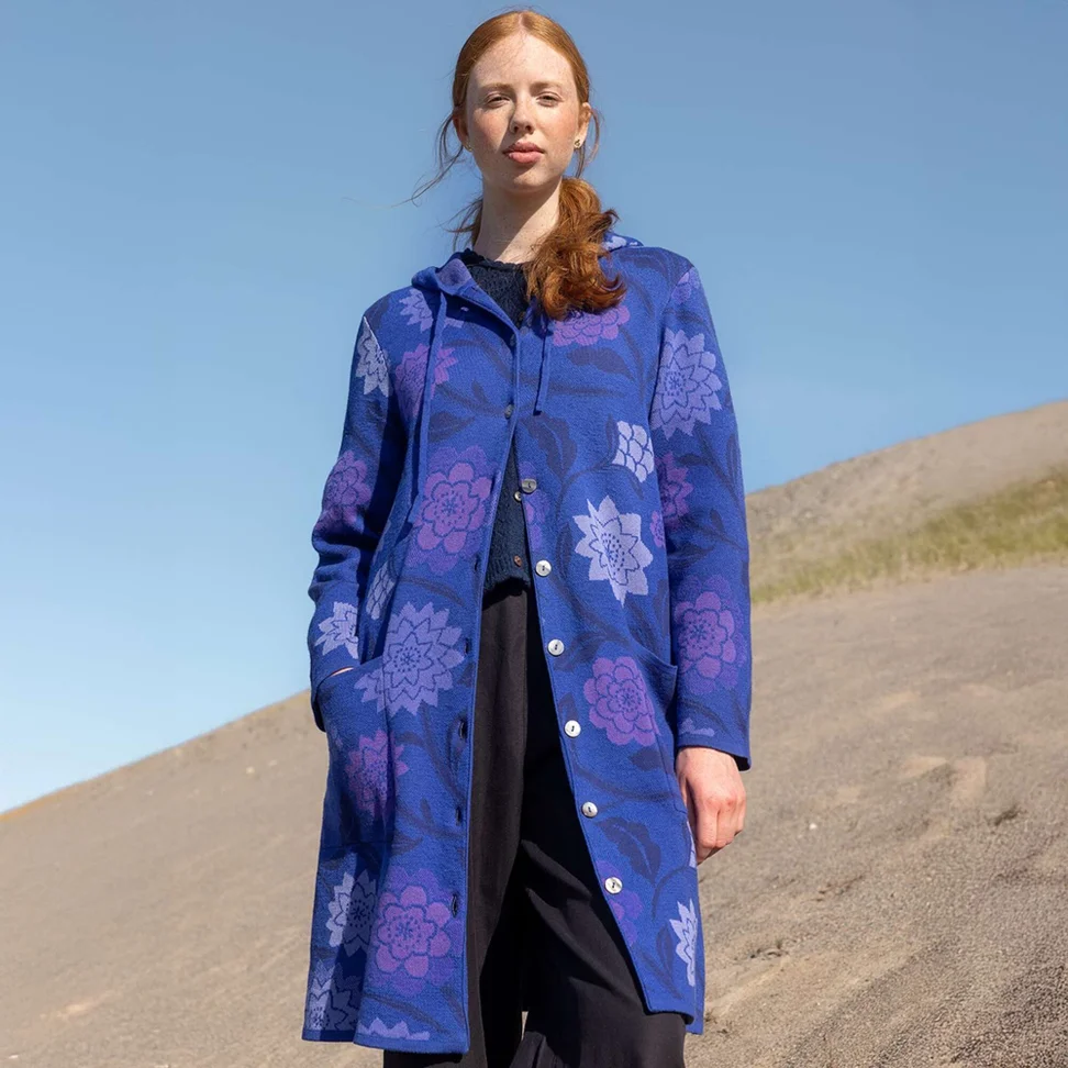 “Pink Moon” long cardigan in wool/organic cotton - lupin