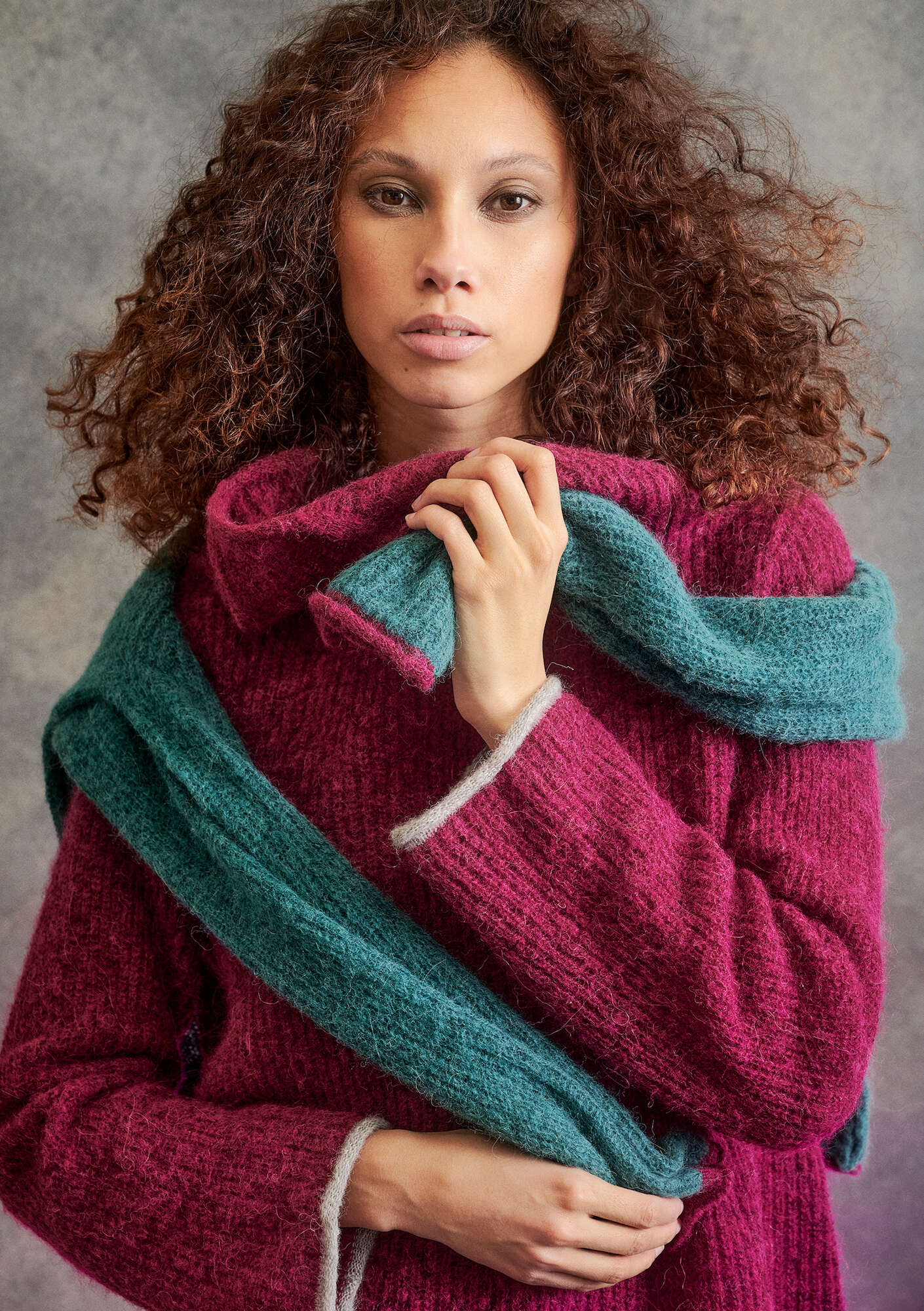 Knitted alpaca blend sweater grape thumbnail