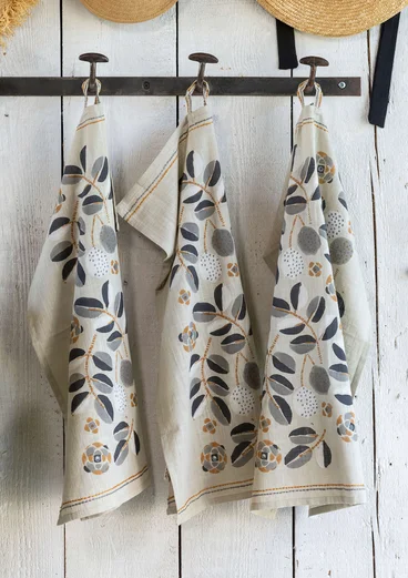  “Tulsi” block-printed kitchen towel in organic cotton - ash grey