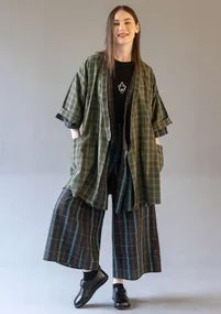 Rutete kimono «Coimbatore» i økologisk bomull - bjørkeløv