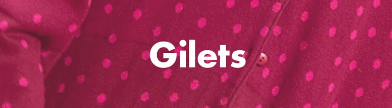 Un motif à pois avec le texte « Gilets » en blanc.