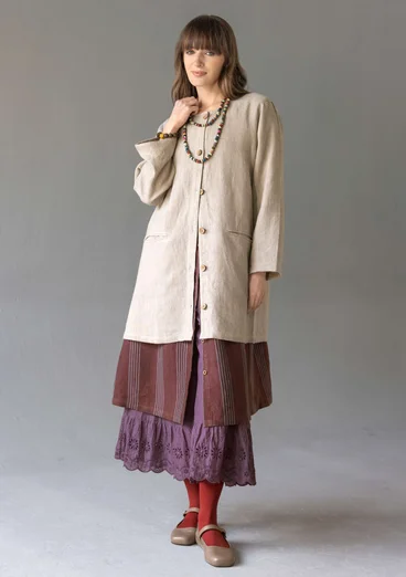Longline, garment-washed woven linen jacket - dark natural