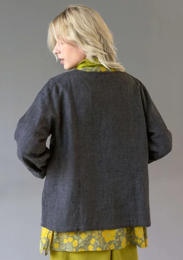 Garment-washed woven linen jacket - black