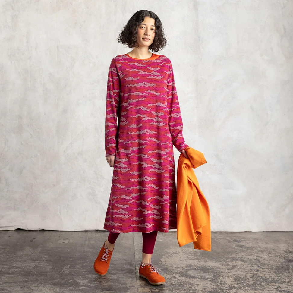 Tricot jurk "Mona" van katoen/elastaan - rode kool/dessin