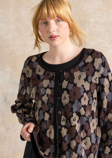 Gilet fleuri "Hillevi" en coton biologique/recyclé - noir