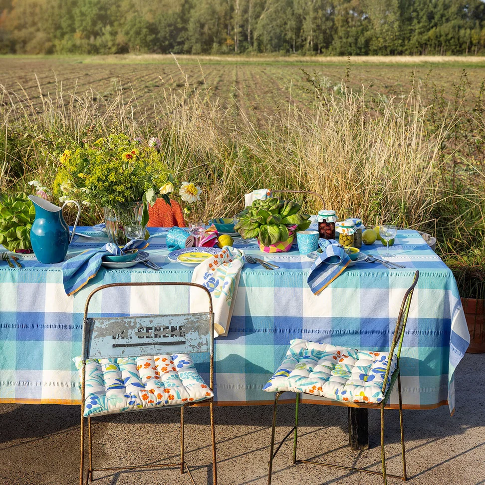 Nappe "Trellis" en coton biologique - bleu océan
