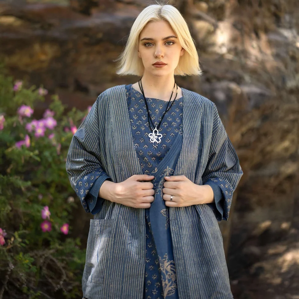 “Willow” woven organic cotton kimono - indigo