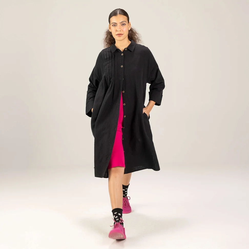 Robe tissée "Hinata" en coton biologique/lin - noir