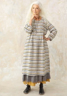 Kleid „Lillian“ aus Leinengewebe - hellgrau-gemustert