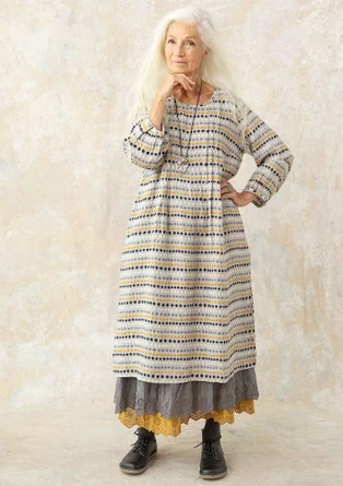 Kleid „Lillian“ aus Leinengewebe - hellgrau-gemustert
