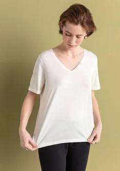 Jerseybluse "Juliet" i økologisk bomuld/modal - halvbleget