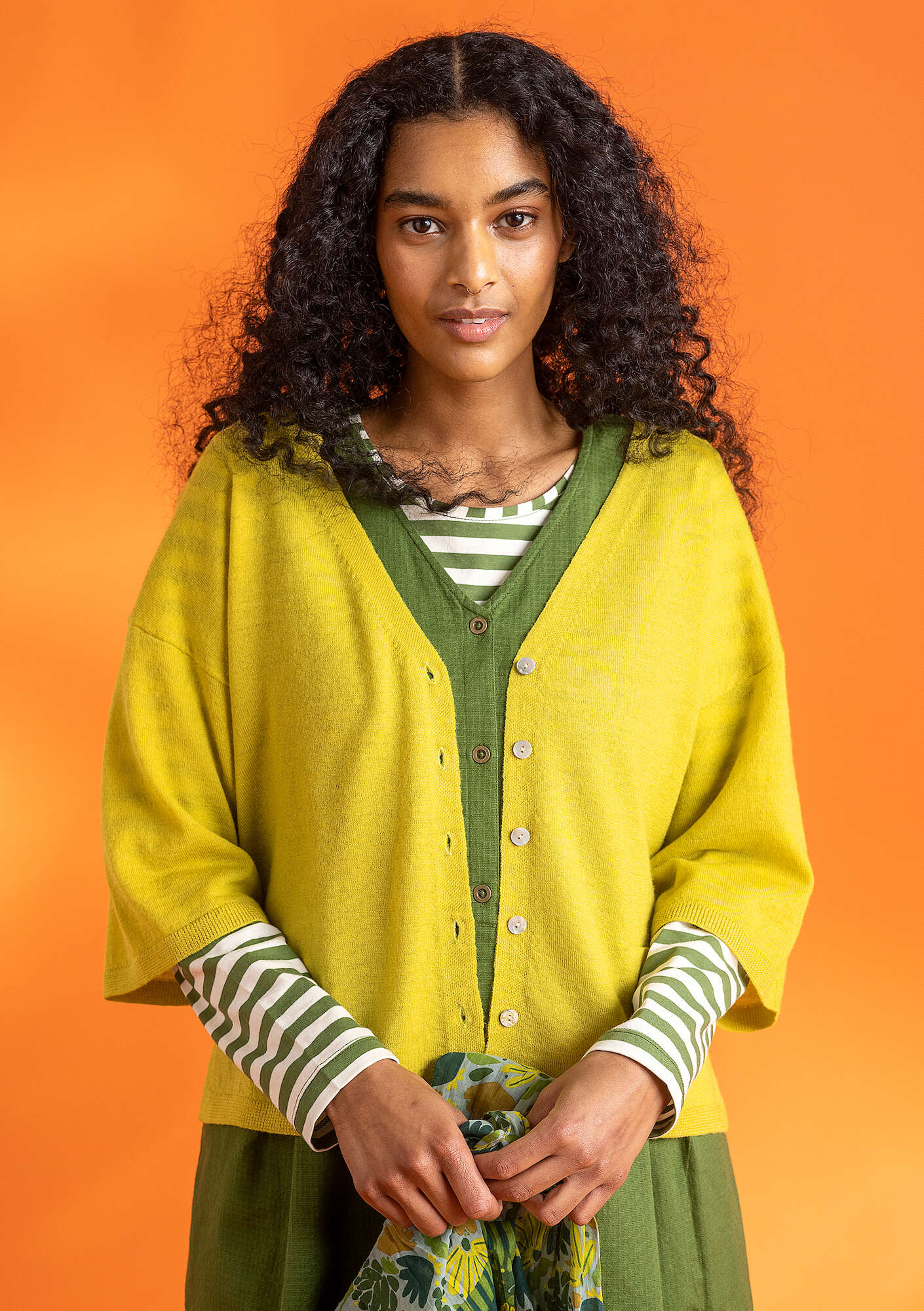 Cropped wool cardigan lime green