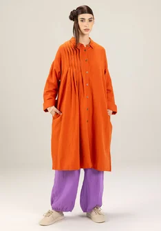 “Hinata” woven organic cotton/linen dress - grapefruit