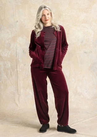 Gilet uni en velours de coton biologique/polyester recyclé - aubergine