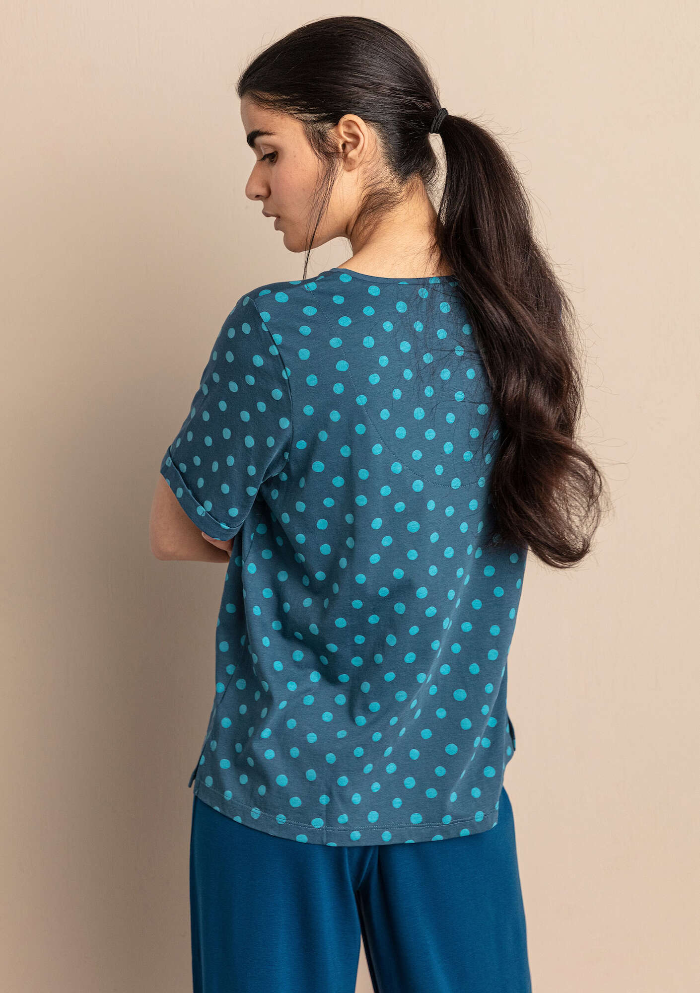 “Juliet” jersey top in organic cotton/modal indigo/patterned thumbnail
