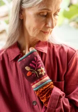 “Louise” wool blend fingerless mittens - aubergine